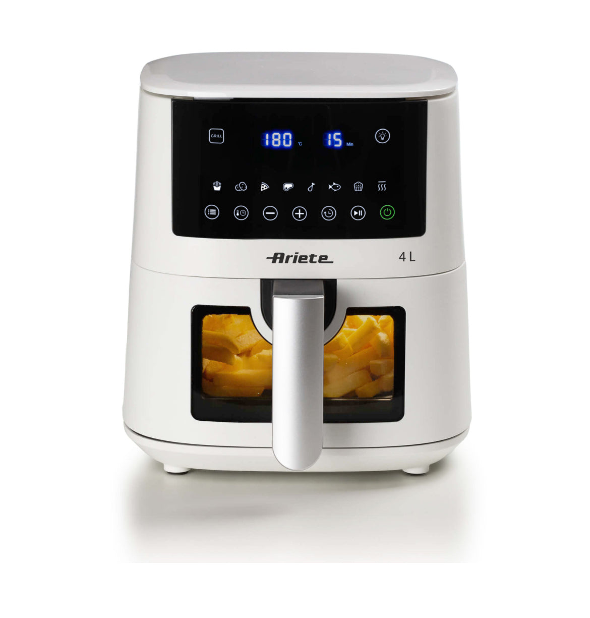 Friggitrice ad aria 4L Bianco
4633/03
Per grandi quantità di fritto e tanta croccantezza. Adatta a fritture di pesce, carne, crocchette, patatine e alimenti impanati. Funzione Grill e Shake. 9 programmi preimpostati ideali per cene in famiglia e con amici