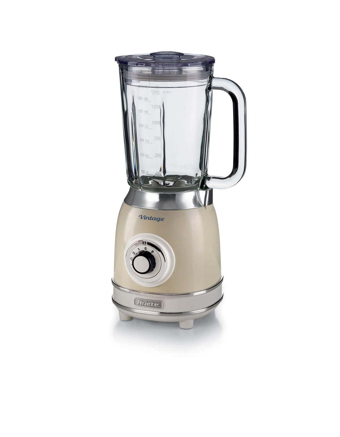 Frullatore con Tazza in Vetro Vintage Beige
0583/03
Tazza in vetro da 1,5 Litri. 4 Velocità + Pulse con funzione tritaghiaccio. 4 Lame in Acciaio Inox.