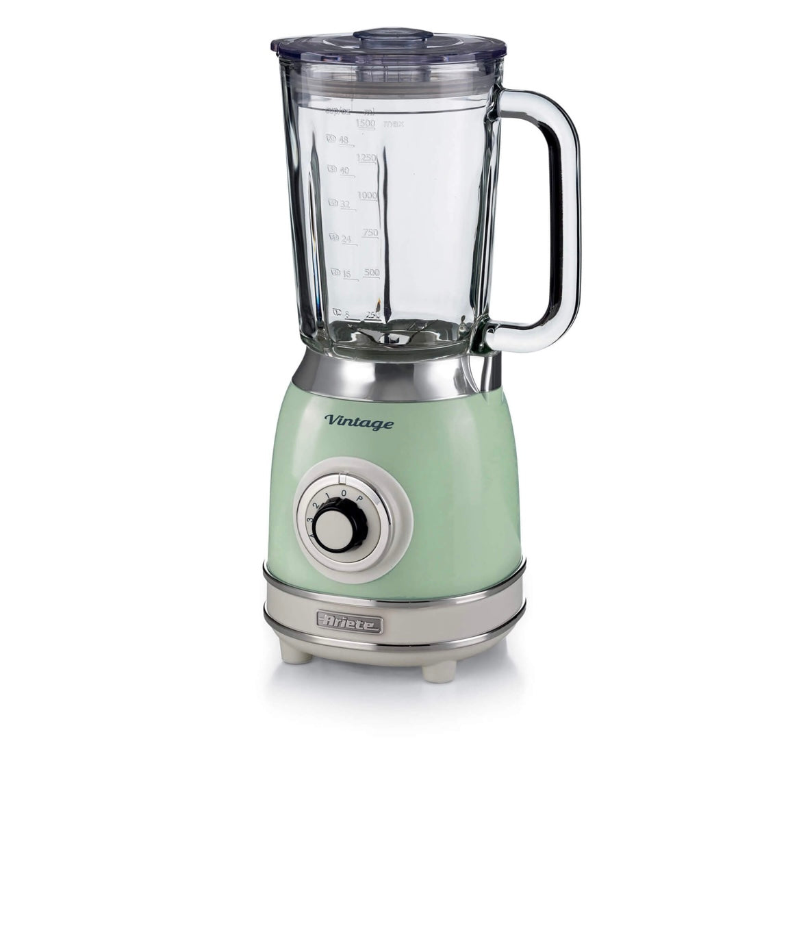 Frullatore con Tazza in Vetro Vintage Verde
0583/04
Tazza in vetro da 1,5 Litri. 4 Velocità + Pulse con funzione tritaghiaccio. 4 Lame in Acciaio Inox.