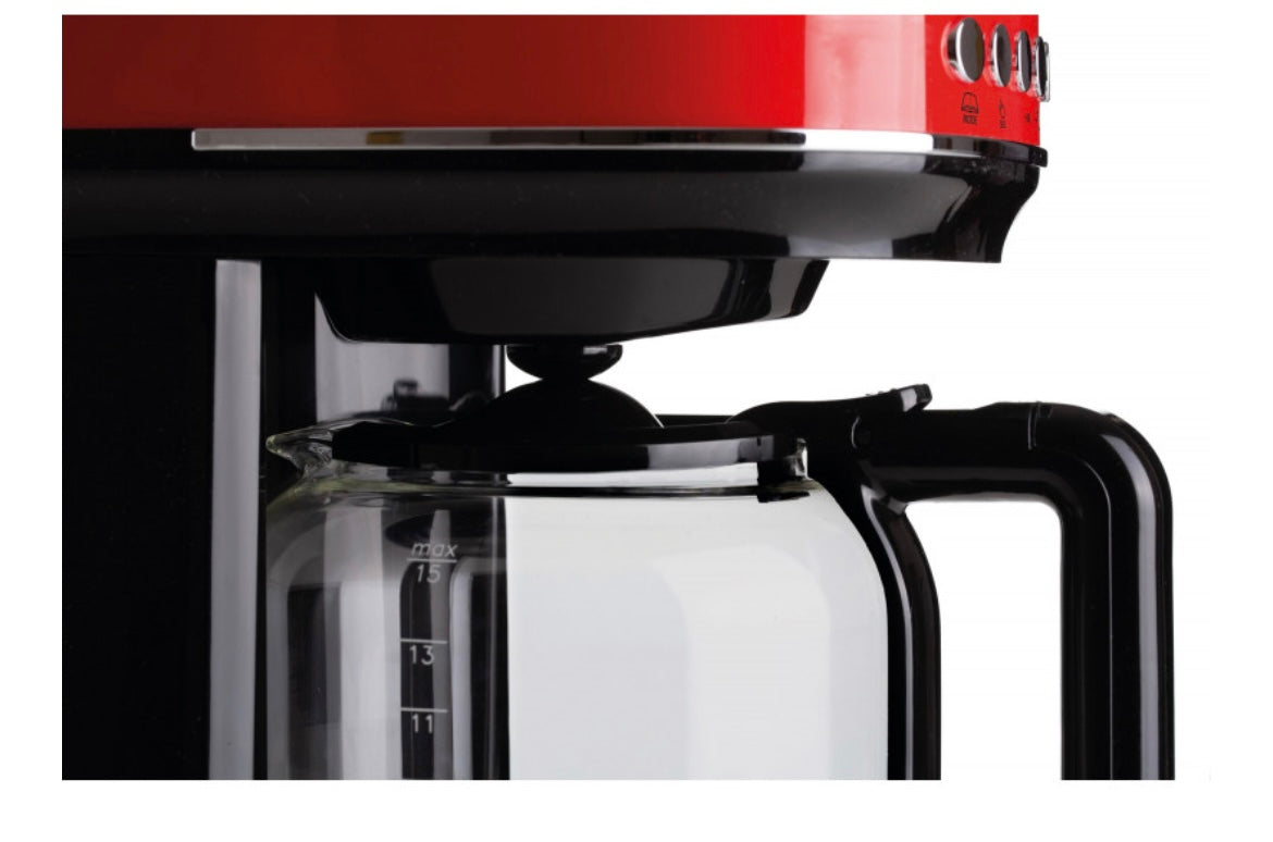 Macchina da caffè con filtro Moderna Rosso
1396/00
Macchina per caffè americano, drip coffee con caraffa in vetro temperato da 15 tazze. Programmabile fino a 24 ore prima. Pannello LCD e Base riscaldante