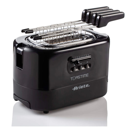 Toastime Nero
0159/02
Tostapane nero con pinze. 2 fette di pane. 9 livelli di doratura. Potenza 700 W.