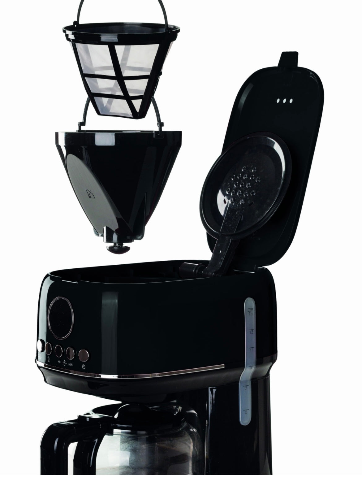 Macchina da caffè con filtro Moderna Nero
1396/02
Macchina per caffè americano, drip coffee con caraffa in vetro temperato da 15 tazze. Programmabile fino a 24 ore prima. Pannello LCD e Base riscaldante