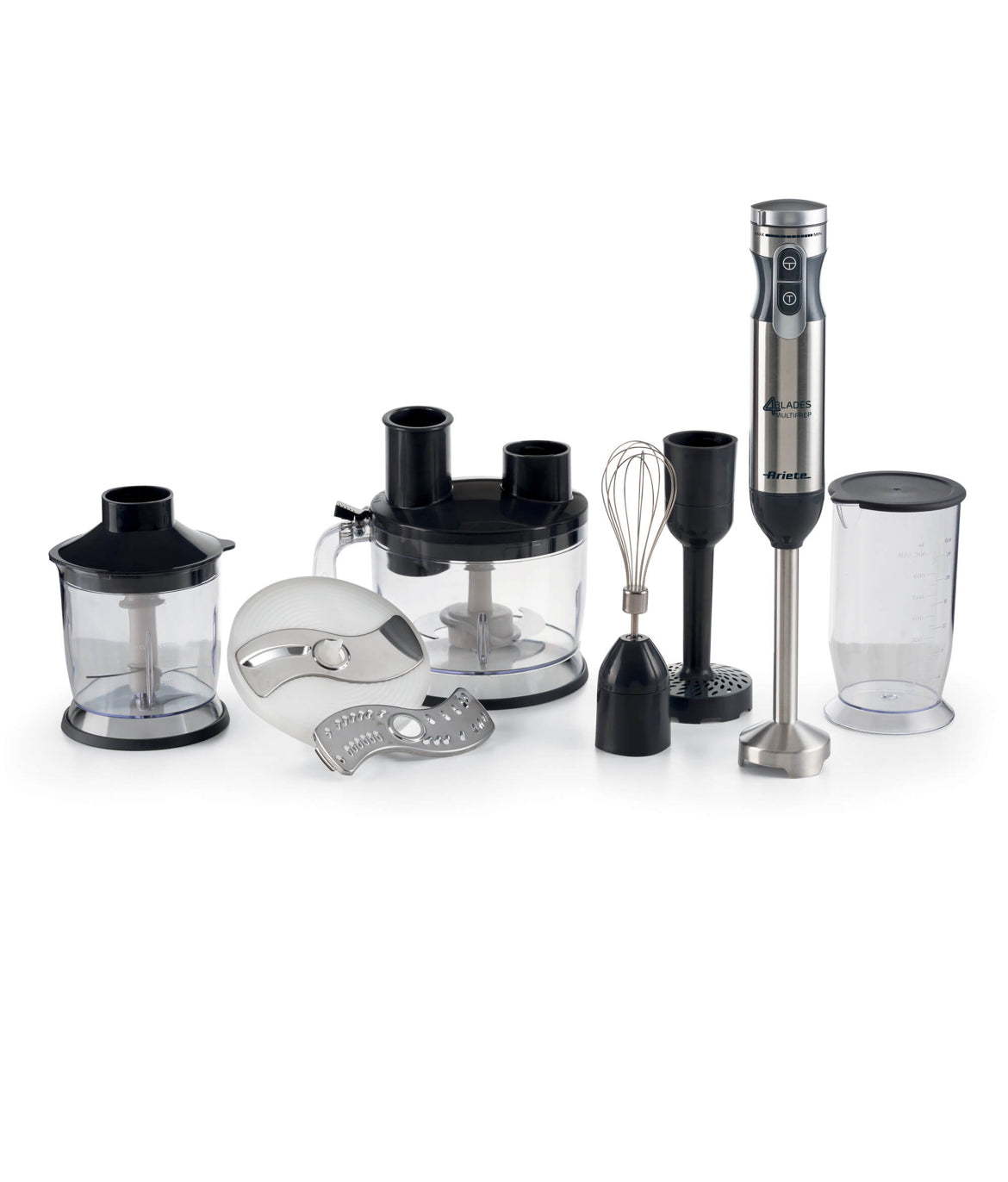 4 Blades Multiprep 7in1
0898/11
1000W. Multifunzione, 7 funzioni: frullare, montare, schiacciare-patate, tritare, grattugiare, tagliare e affettare. Food processor da 2 L e un super alleato per preparare tante ricette