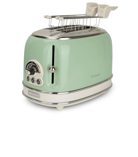Tostapane 2 fette Vintage Verde
0155/04
6 livelli di doratura. Utilizzo con pinze e senza pinze. Espulsione automatica delle fette. Corpo in metallo e pareti fredde. Tosta, riscalda e scongela. Verde