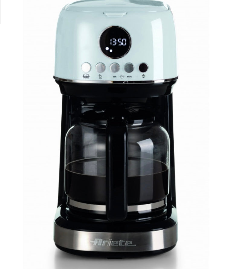 Macchina da caffè con filtro Moderna Bianco
1396/01
Macchina per caffè americano, drip coffee con caraffa in vetro temperato da 15 tazze. Programmabile fino a 24 ore prima. Pannello LCD e Base riscaldante