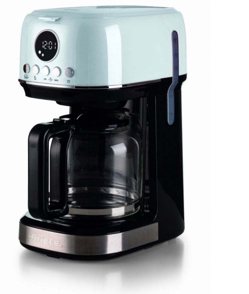 Macchina da caffè con filtro Moderna Bianco
1396/01
Macchina per caffè americano, drip coffee con caraffa in vetro temperato da 15 tazze. Programmabile fino a 24 ore prima. Pannello LCD e Base riscaldante