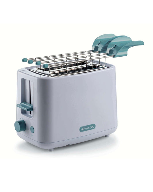 Tostapane Breakfast White & Aegean Teal
0157/04
760 W. Scegli il livello di doratura. Pulizia facile e veloce con vassoio raccogli briciole. Pinze in acciaio inox. Per 2 fette. Pratico e ideale per ogni angolo della cucina. Bianco& Celeste