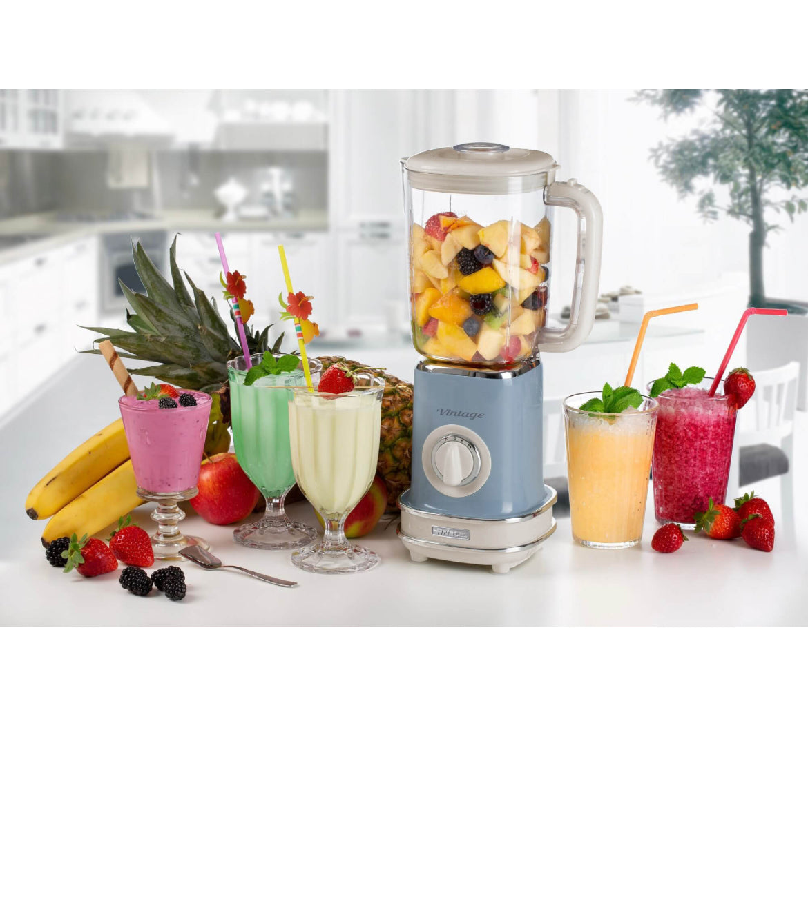 Frullatore Vintage Celeste
0568/15
Blender Salvaspazio con tazza da 1,5 Litri per frullati, smoothies e granite. 6 Lame in Acciaio Inox. 2 Velocità con funzione Pulse. Celeste