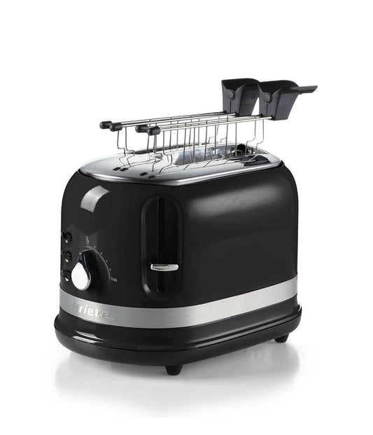 Tostapane Moderna Nero
0149/02
Tostapane di design che unisce estetica e funzionalità per tostare perfettamente pane o sandwich farciti. 2 Fette con pinze in dotazione. 6 Livelli di Doratura. Funzioni: Cottura, Riscaldamento, Scongelamento. Nero