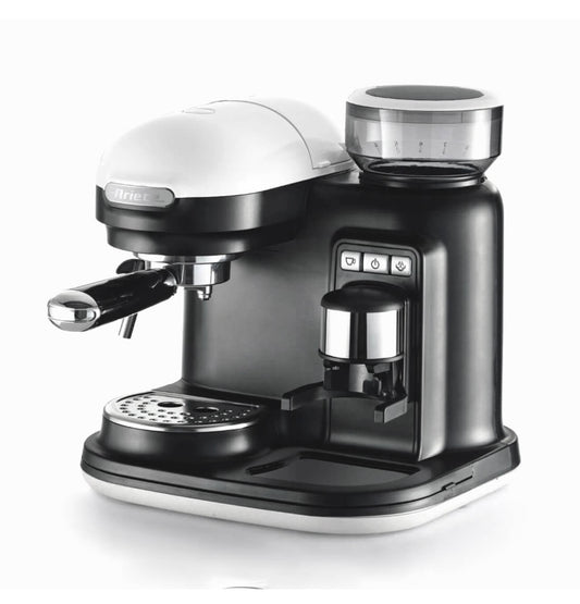 Macchina da caffè espresso con macinacaffè Moderna Bianco. Macinacaffè con erogatore. Filtro per 1 o 2 tazze.15 bar pressione. Autospegnimento. Cappuccinatore. Bianco