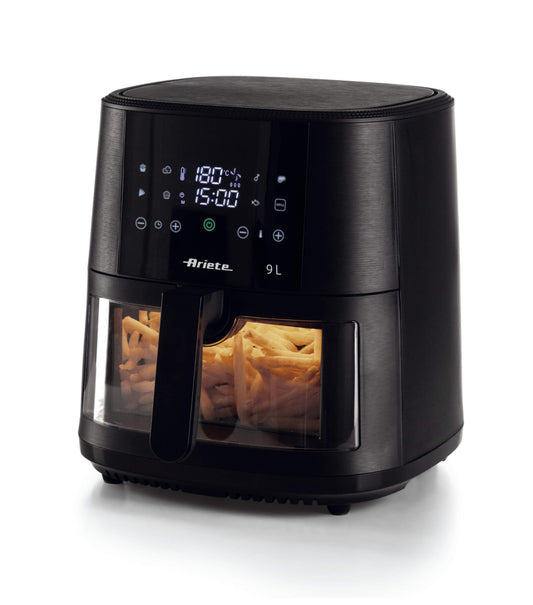 Friggitrice ad aria 9L con vetro Nero
4630/00
Per grandi quantità di fritto e tanta croccantezza. Adatta a fritture di pesce, carne, crocchette, patatine e alimenti impanati. 8 programmi preimpostati ideali per cene in famiglia e con amici. BPA Free